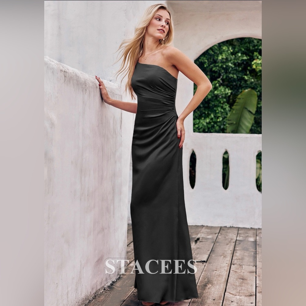 NWT Sheath/Column One-Shoulder Sleeveless Floor-Length Satin Bridesmaid Dress